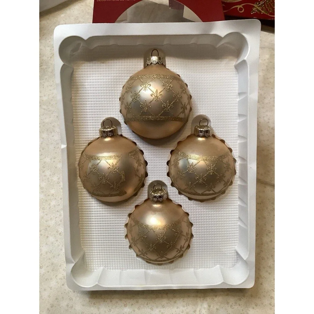 Victoria Collection Ranch USA Glass Golden Christmas Ornaments 4 Boxes 16 Balls